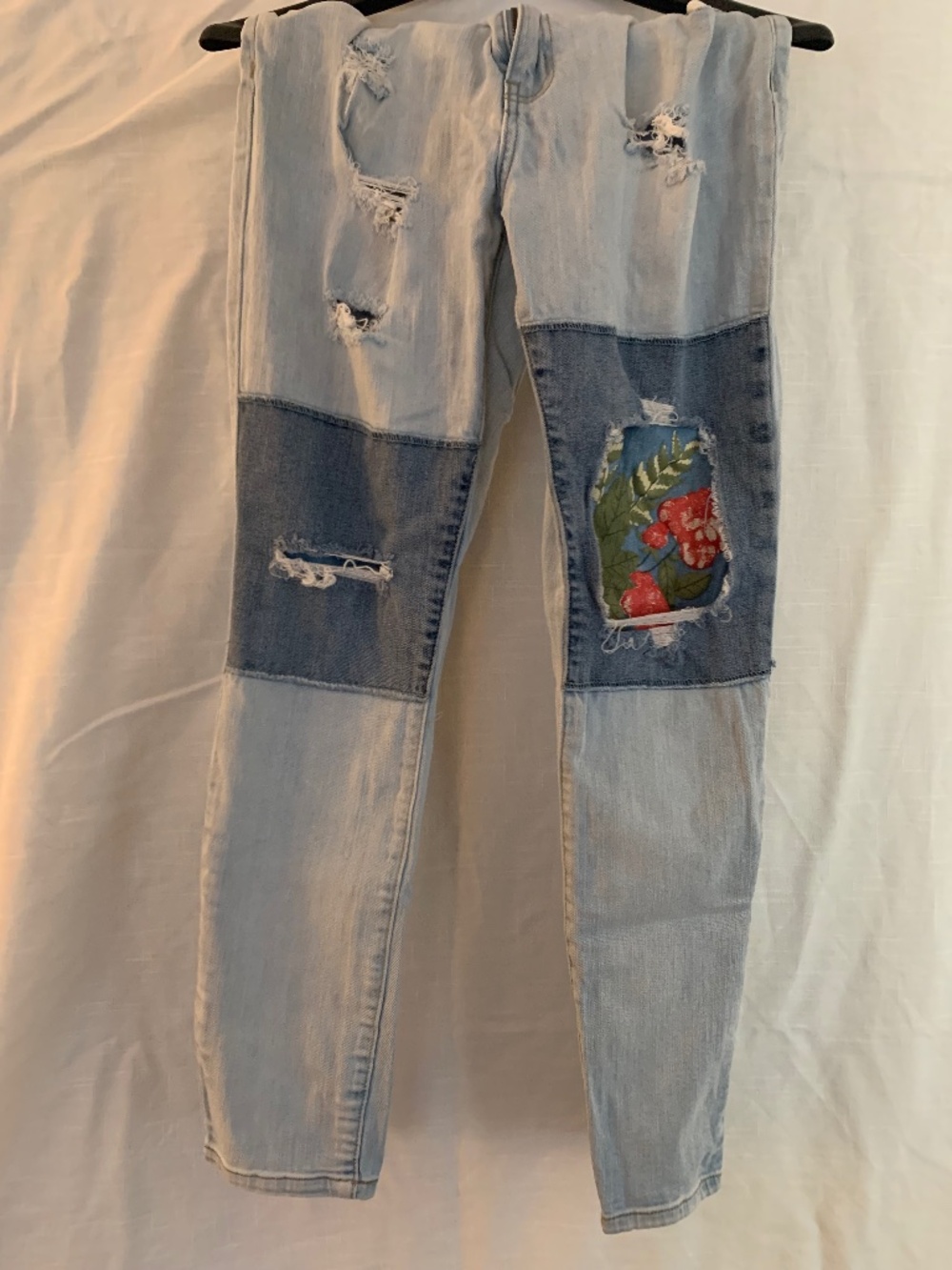 V. I. P. Patchwork Frayed  Skinny Jean